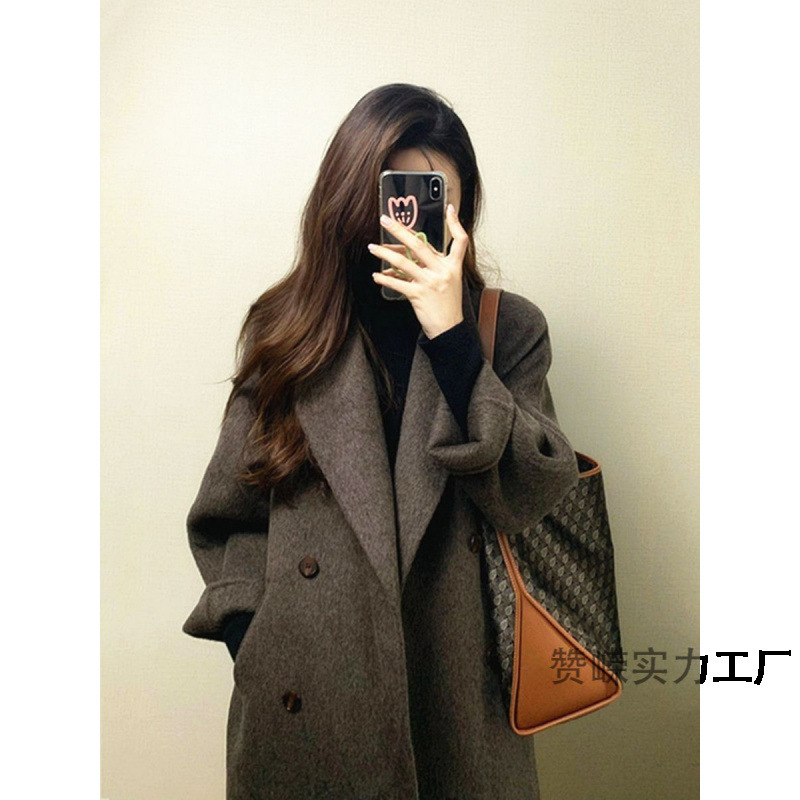 Cashmere demi-season warm down jacket, long woolen coat, Korean style, high-quality style, mid-length