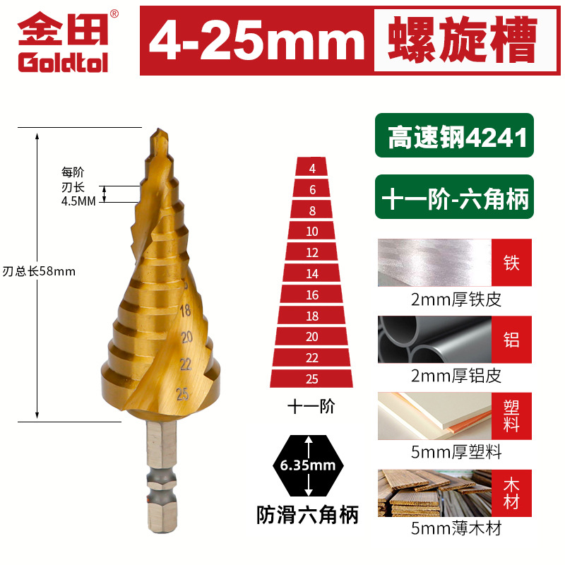 Jintian Pagoda broca agujero reamer perforación de acero inoxidable metal escalón especial de alta dureza broca de mano rotativa