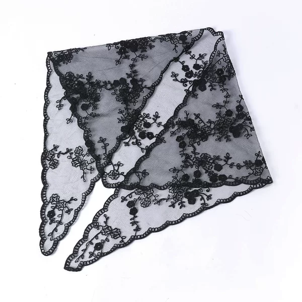 New Fashion Embroidered Floral Triangle Scarf for Women, Lace Solid Color Headscarf, French Retro Head Wrap, Photo Shoot Silk Scarf