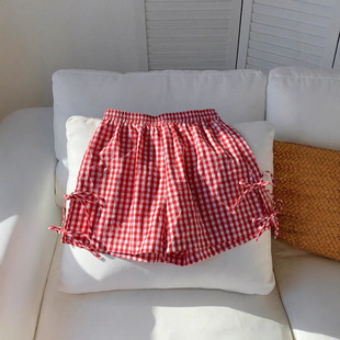 2025 Cross-Border Summer New Elastic Waist Red Plaid Casual Fashion Foreign Style Versatile American Home Shorts