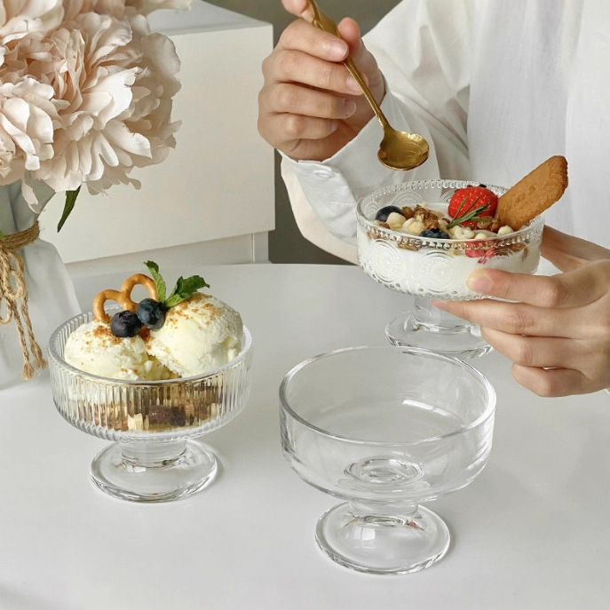 Ins simple glass dessert bowl yogurt cup tall ice cream bowl cup ice…
