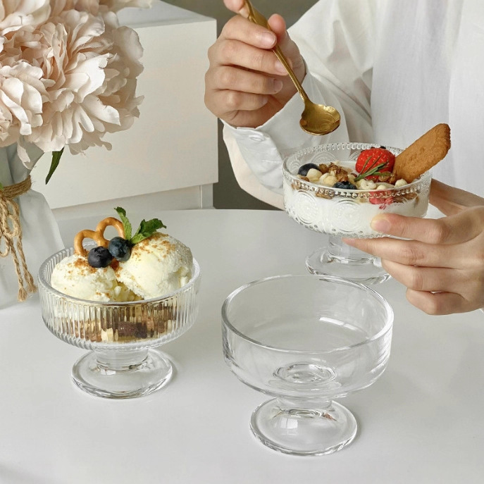 Ins Simple Glass Dessert Bowl Yogurt Cup Tall Ice Cream Bowl Cup Ice Cream Cup Ice Cream Cup Yogurt
