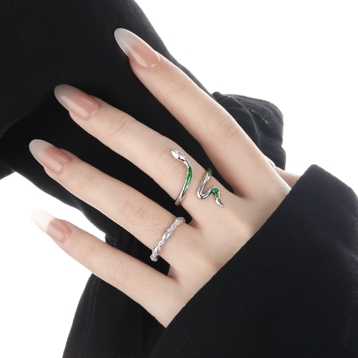 Кольцо из серебра S925 с змеёй из diamonds, для женщин, холодный стиль, нишевая индивидуальность, легкая роскошь, резиновое кольцо