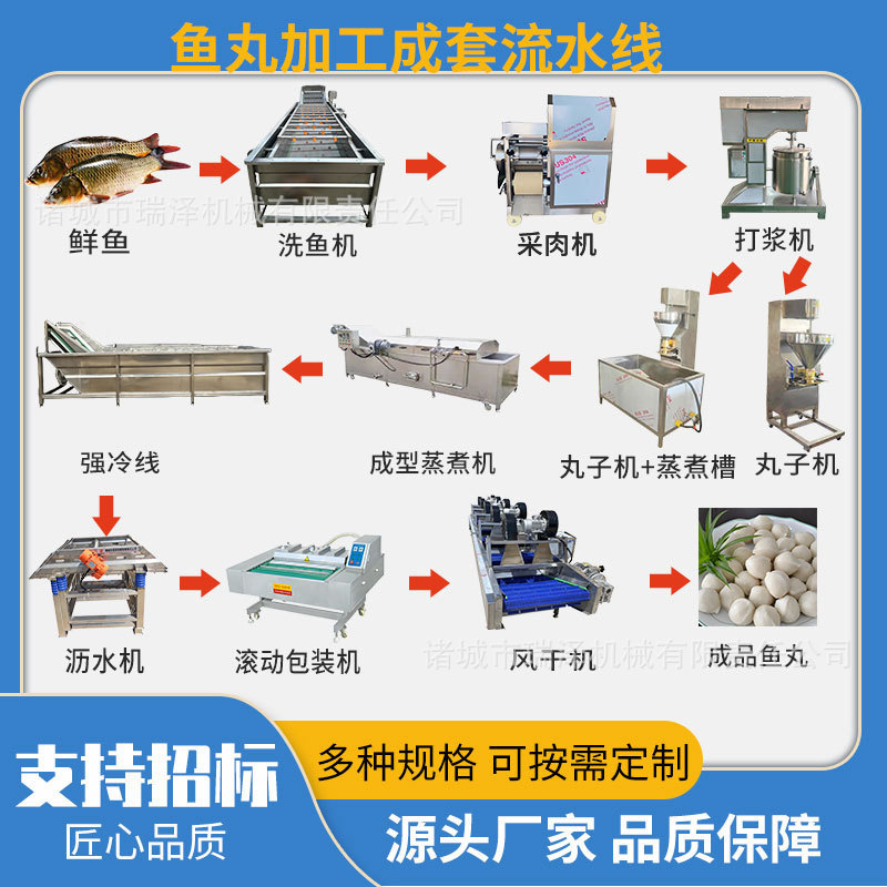 Fully Automatic Fish Ball Processing Line, Variable Frequency Speed-Adjustable Fish Paste Forming Machine, Shrimp Ball and Fish Ball Steaming and Forming All-In-One Machine
