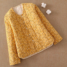 女士棉贴身小棉袄 夹棉内胆保暖棉服 加厚修身内穿碎花棉衣冬红色