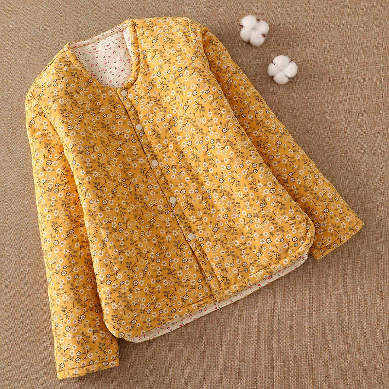 女士棉贴身小棉袄 夹棉内胆保暖棉服 加厚修身内穿碎花棉衣冬红色