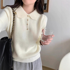 秋冬宽松polo领打底针织衫女软糯学院风高级洋气内搭气质别致毛衣