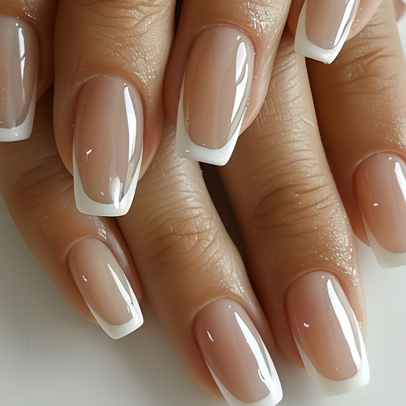 2025 Cross-Border Hot-Selling Simple and Elegant Classic French Line Design Wearable Nails Purple Gradient Fake Nail Stickers