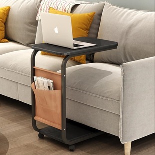 Movable Small Push Table Movable Coffee Table with Wheels Living Room Black Walnut Side Table Bedside Small Table Storage Rack Hongna