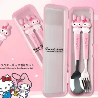 Детская столовая посуда из нержавеющей стали от Sanrio в виде мультфильма, палочки для еды, ложка, набор
