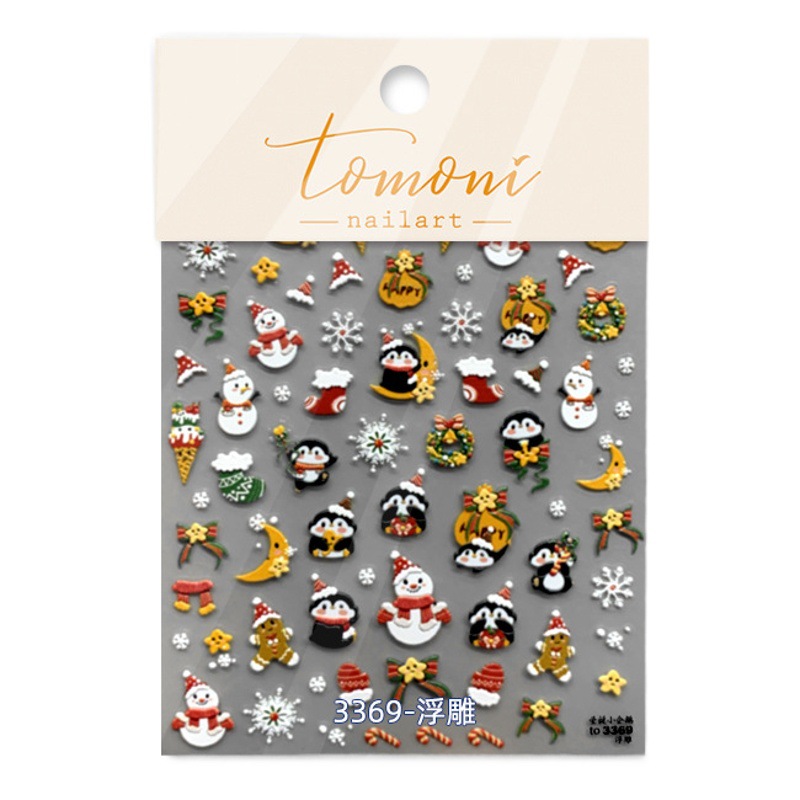 Tomoni en relieve pegatinas de uñas populares pegatinas de uñas vintage fábrica al por mayor japonés Navidad pingüino muñeco de nieve 3354