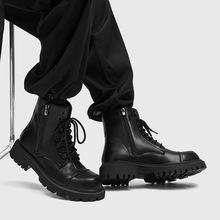 男鞋2023秋冬季新款时尚潮流百搭款男士黑色厚跟方头前系带马丁靴