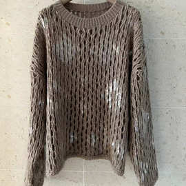 2024秋冬新款贵气重工时尚百搭高比例马海毛镂空针织套头女中长款