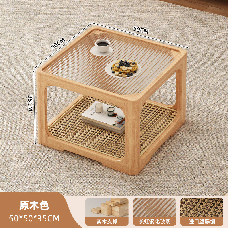 Mesa de té de vidrio sala de estar doméstica 2025 nueva mesa de lujo ligera y alta sensación de estilo crema de viento pequeño balcón mesa de té