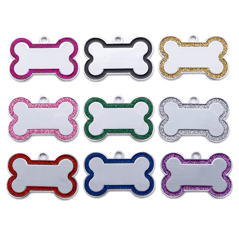 Amazon perro anti-perdida tarjeta de perro es tarjeta de identificación de hueso borde polvo brillante mascota collar de gato para perder la lista