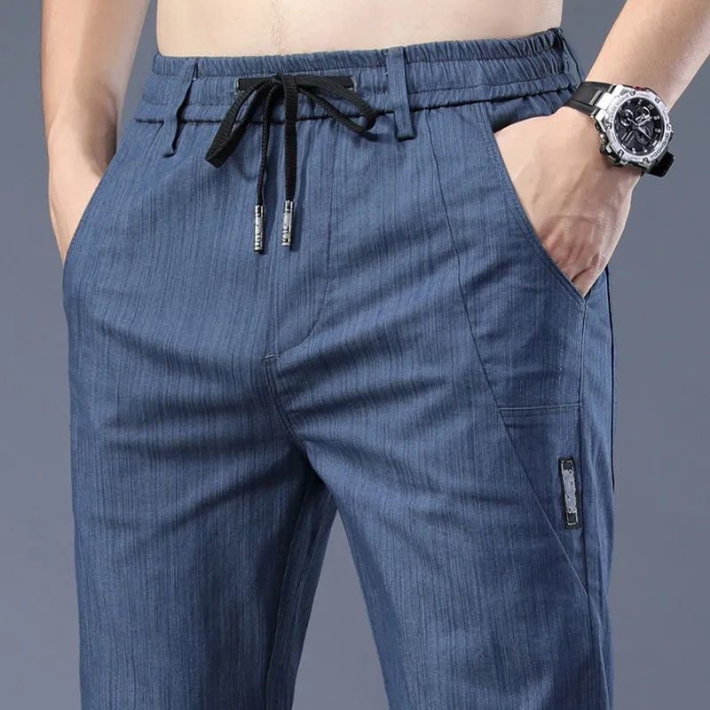Blue silk summer thin jeans