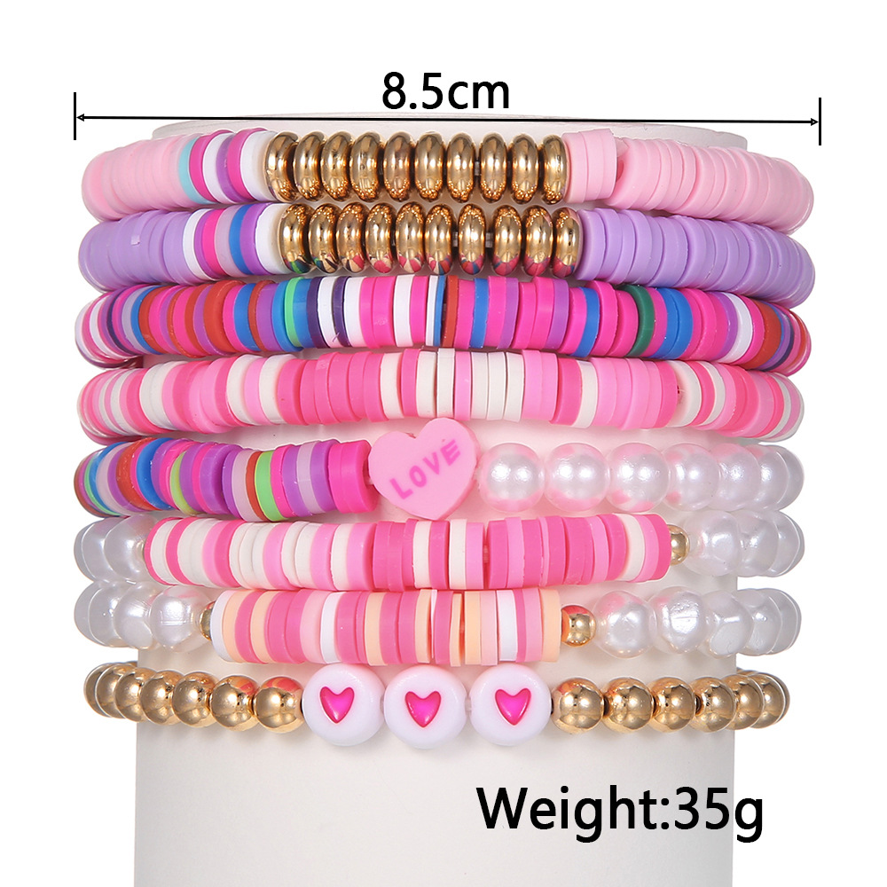 35g Weight Bracelets Classification Sweet Letter Heart Shape Artificial Pearl Soft Clay Beaded Women's Bracelets