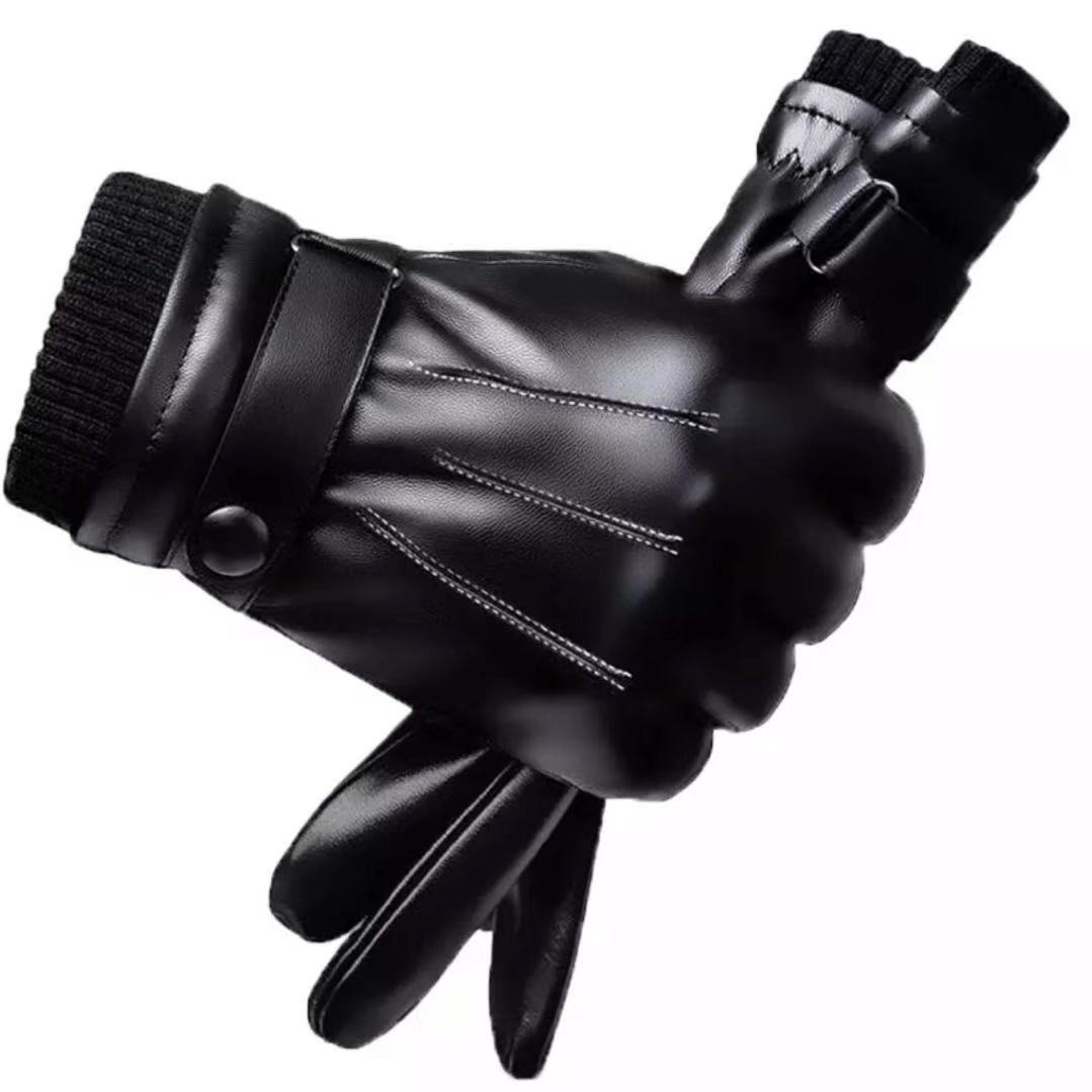 Invierno cálido guantes de cuero hombres pantalla táctil forrada de lana engrosada esquí conducción al aire libre motocicleta eléctrica guantes de ciclismo