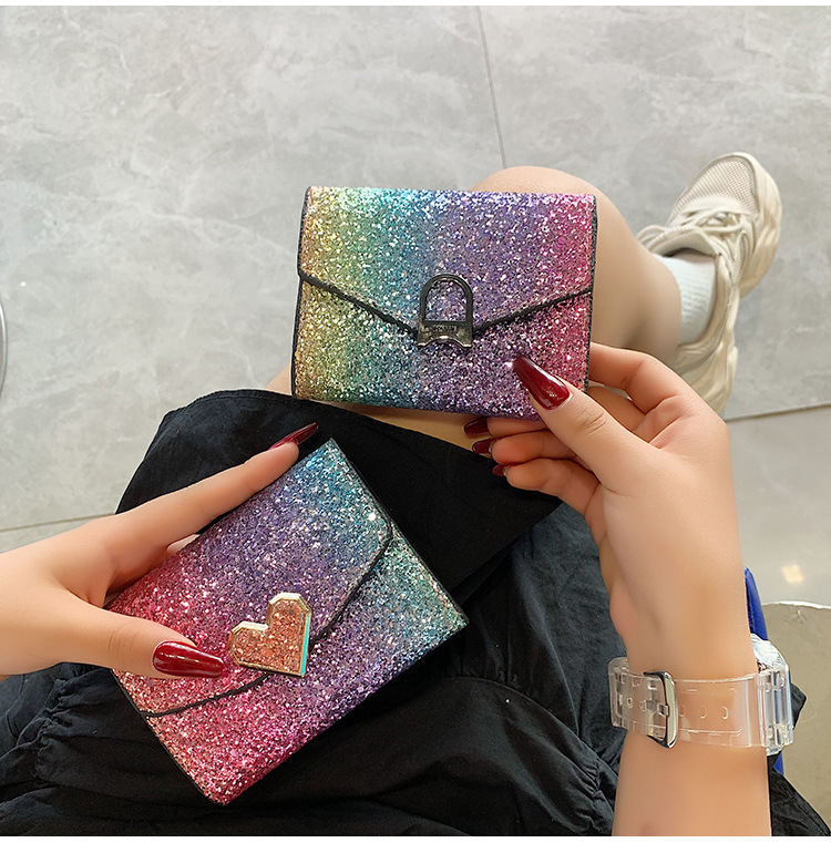 PU Leather Material Gradient Color Pattern Women's Gradient Color Pu Leather Sequins Magnetic Buckle Wallets