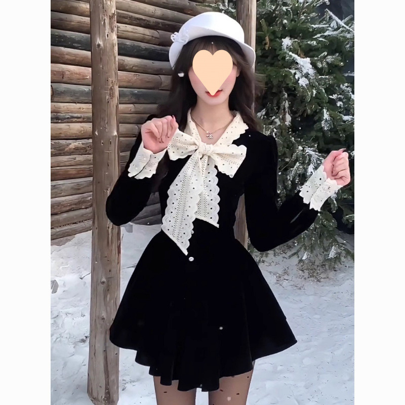 秋冬新款 系富家千金黑色连衣裙女高级感小香风穿搭收腰公主裙|undefined