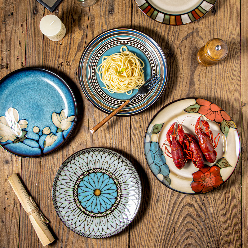 Kiln-Glazed Tableware Steak Plate Dish Ceramic Underglaze Color Pasta Plate Breakfast Plate Free Shipping Microwave Tray Kiln-Glazed Tableware Steak Plate Dish Ceramic Underglaze Color Pasta Plate Breakfast Plate Free Shipping Microwave Tray