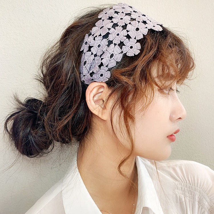 Todo fósforo hueco flor encaje ancho borde banda para el cabello blanco que cubre con diadema diente color sólido tela horquilla accesorios para el cabello para las mujeres