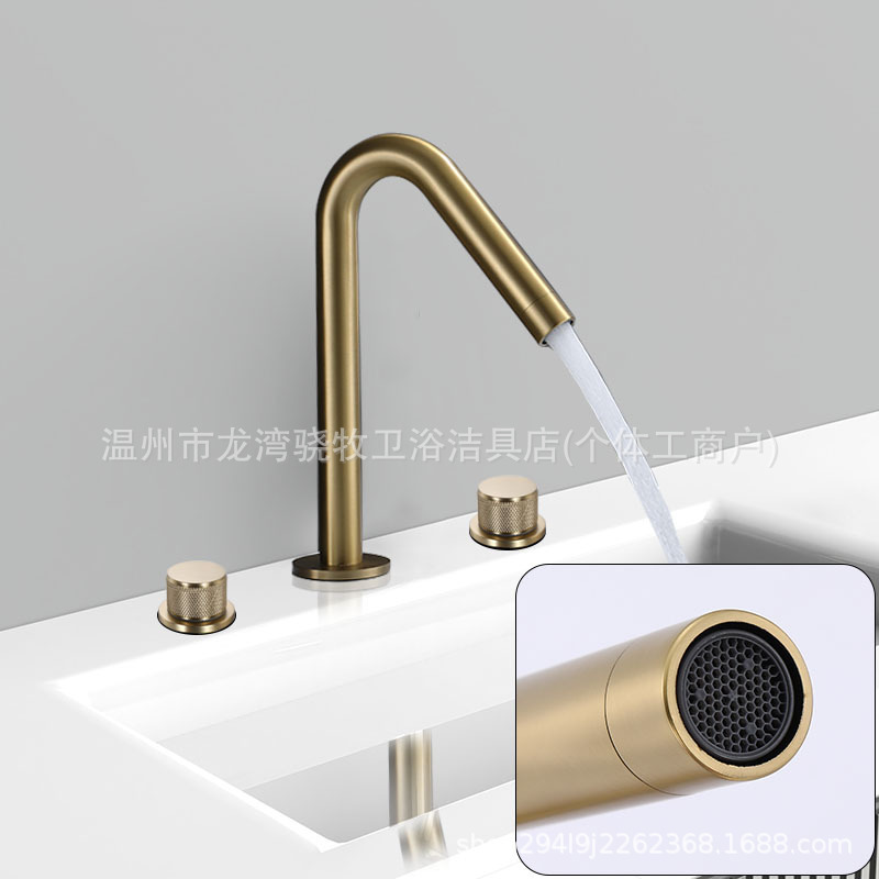 洗手台三孔面盆水龙头冷热水台下盆洗脸盆卫生间分体式三联式龙头|undefined