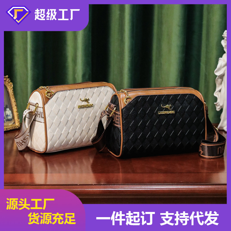 Diamond Boston pillow bag 2024 soft leather women's bag fashionable all-match commuter popular shoulder messenger bag