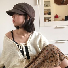 出口日单2025新款日系小众设计棉麻褶皱云朵贝雷帽女春秋复古百搭