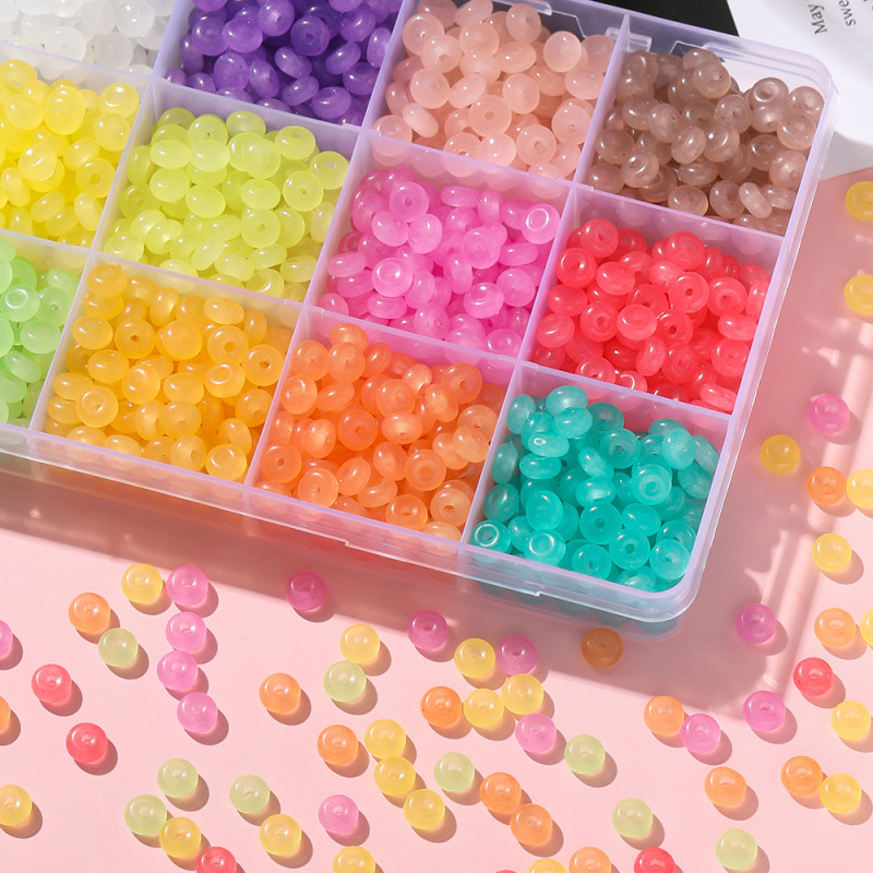 17-Colorful Glass Imitation Jade Flat Round Beads Colorfulful Glass Abacus Beads Loose Bead Hole 1.5 DIY Mobile Phone Chain Beading Material