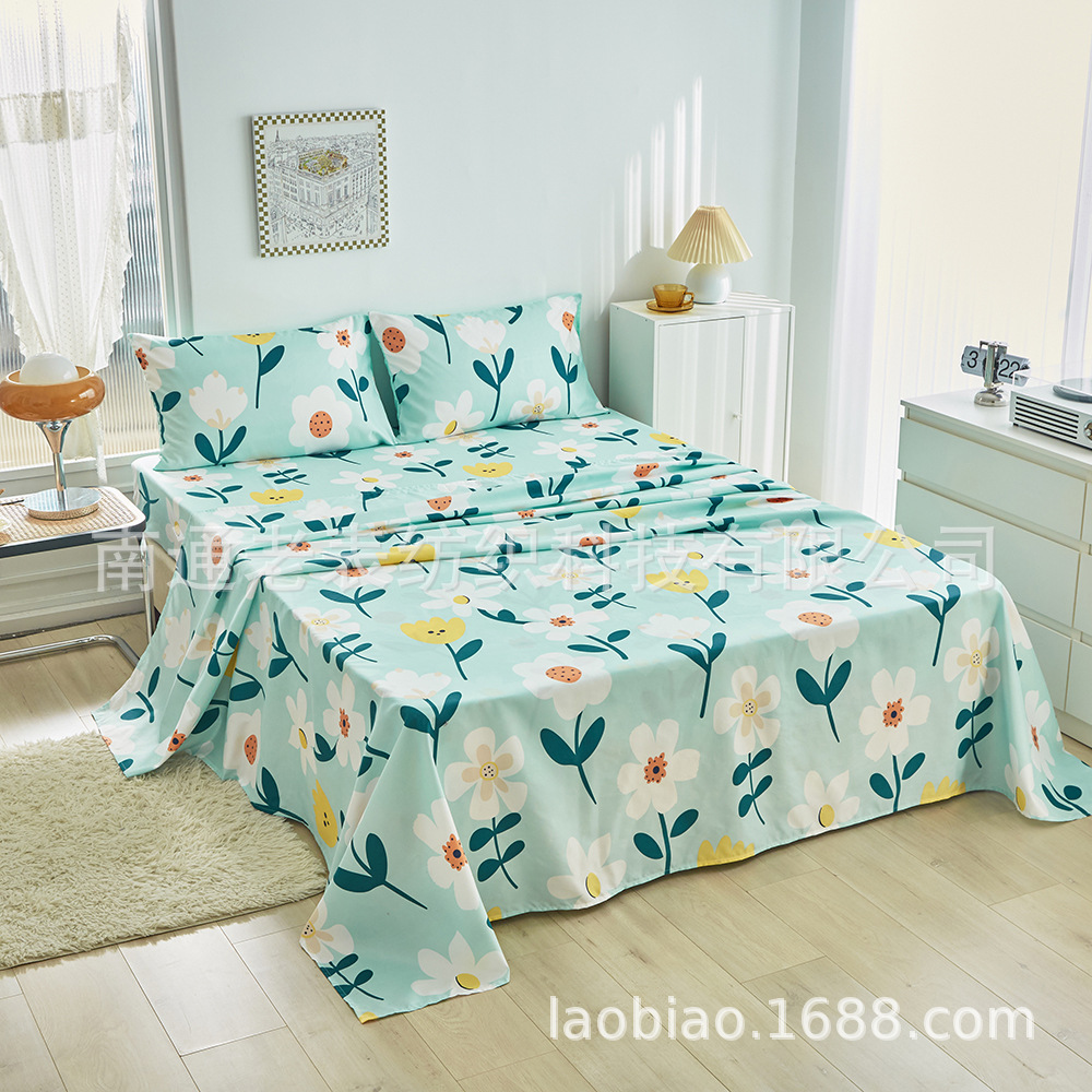 外贸跨境床上用品家纺亚马逊爱心型床笠款印花床单床笠枕套四件套