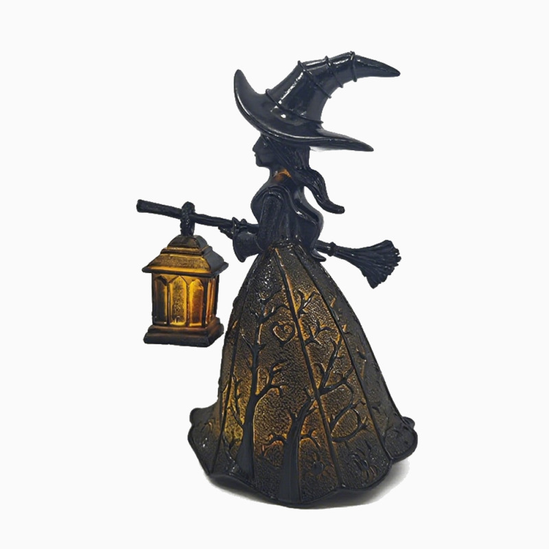 跨境新品Halloween Witch Lamp 哥特式万圣节女巫灯雕像树脂摆件|undefined