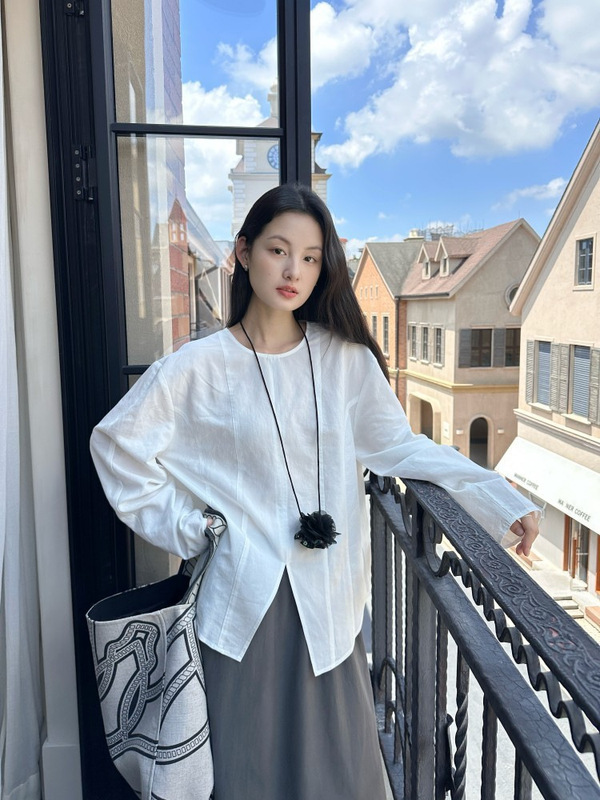 DIGM | 2025秋季极简高级感松弛感开衩天丝亚麻宽松衬衫女A09227|undefined