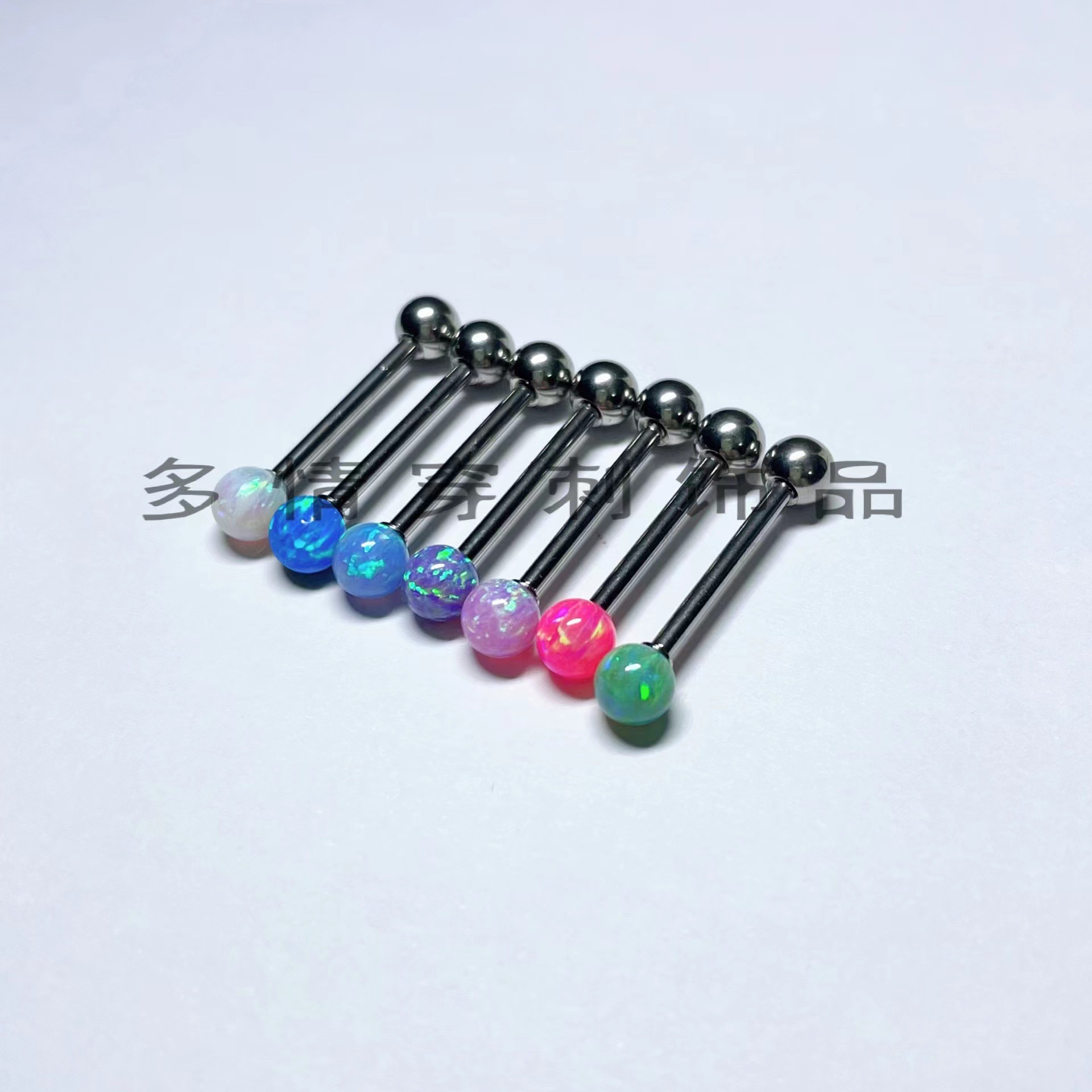 Opal Tongue Barbell 12mm Bar 1.6mm Gauge 5mm Ball Titanium Steel Tongue Ring for Oral Piercing detail image 14