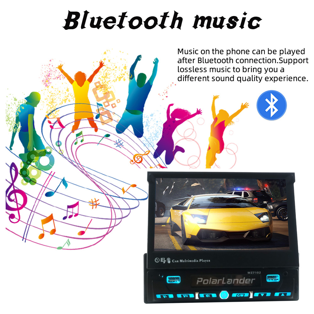 7inch Single-Cylinder Manual Retractable Screen Car Bluetooth Mp4 Player Fm Radio Reversing Priority 12V Dropshipping