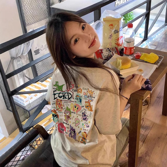 Pure Cotton Heavy-weight Short-sleeved T-shirt Women's Summer Small Loose American Style Lazy Style Half-sleeved Top oversize Trendy