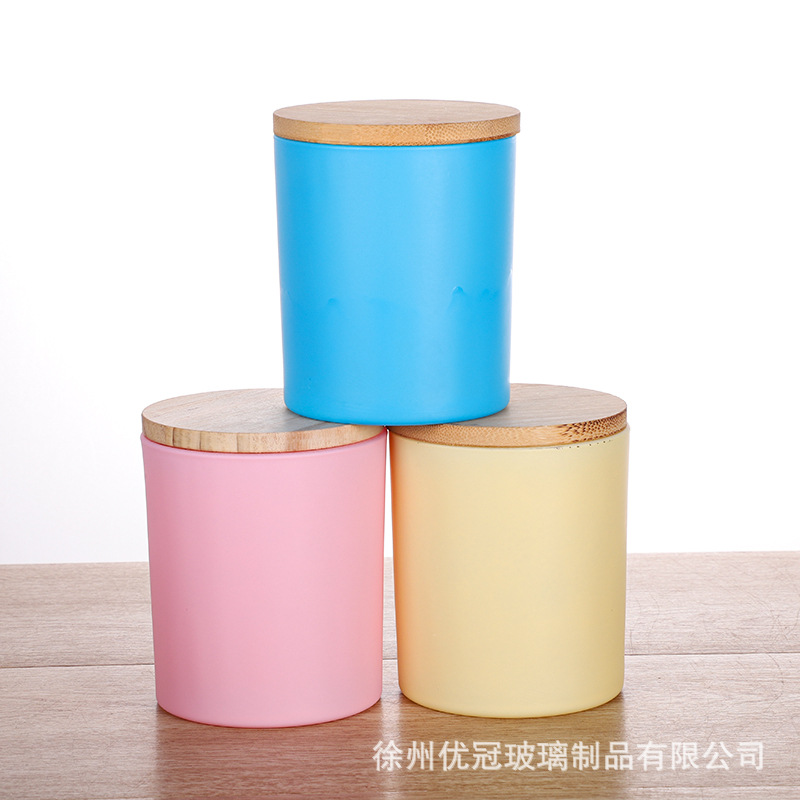 Materiales para hacer velas aromáticas caseras, recipientes de vidrio vacíos esmerilados con tapas, portavelas de vidrio de colores al por mayor, degradado