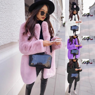 European and American Style Commuter Long-Sleeved Lapel Imitation Fur Outwear Pure Color Warm Large Size Outwear Women's Fur Fur Women's Clothing