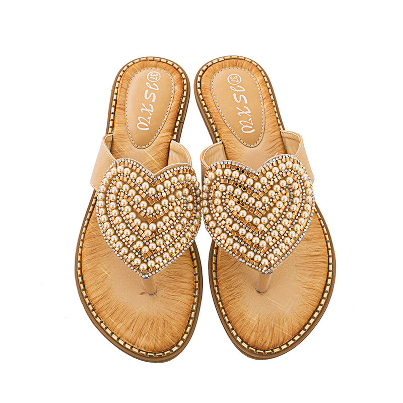 2023 spring new rhinestone Pearl women's shoes lovely flip-flops Women's Travel beach sandals