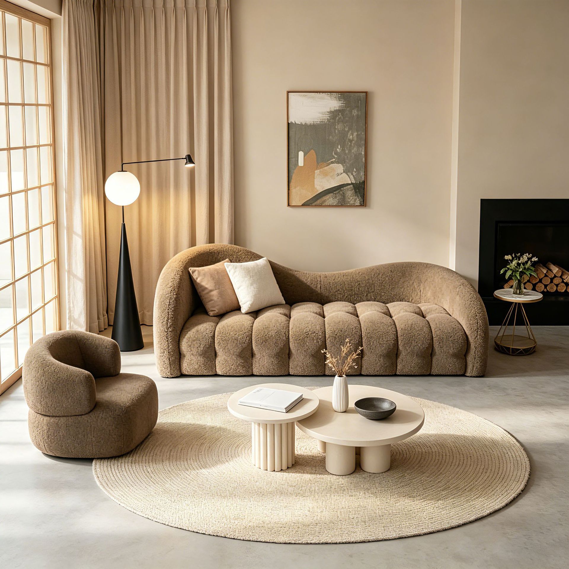 Cream-Colored Small Apartment Sofa for Home Use, Hotel, Sales Office, Beauty Salon Reception, Cloud-Shaped Double Fabric Sofa