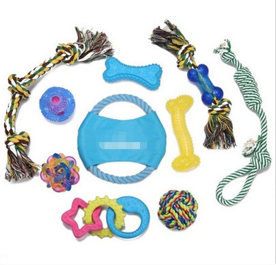廠家直供跨境新品寵物玩具套裝耐咬磨牙狗咬繩結玩具棉繩編織玩具