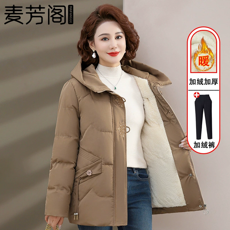 Зимняя одежда для мам, утепленный пуховик на флисовой подкладке, западный стиль 2024, новый стиль, женская осенне-зимняя теплая куртка для женщин среднего и пожилого возраста