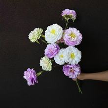 新款3头花园月季仿真花橱窗布置假花婚礼布置餐桌花艺仿真花假花