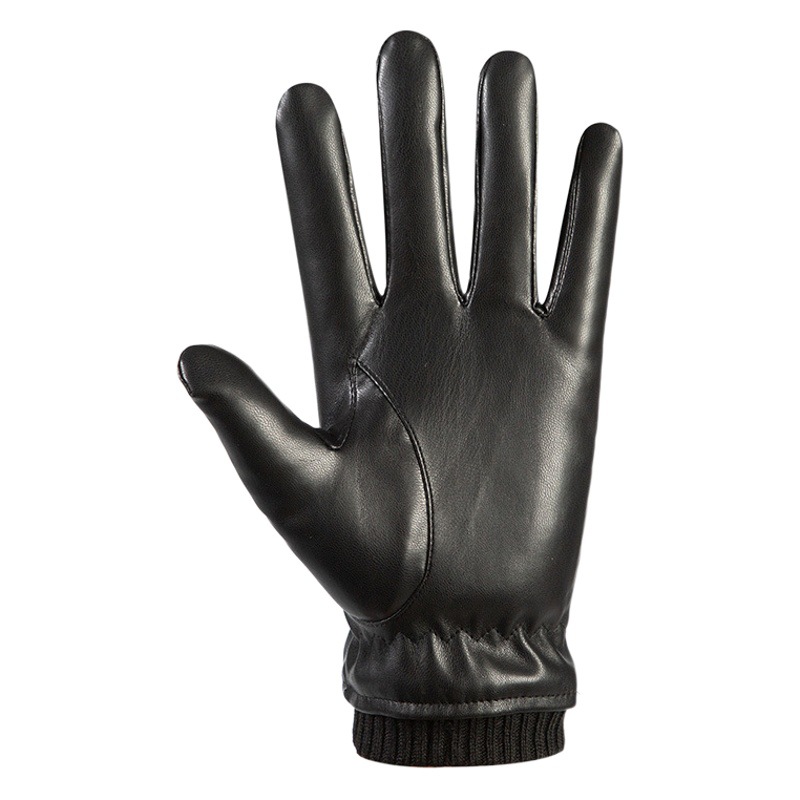 Guantes de cuero térmicos de los hombres de la PU de pantalla táctil guantes de lana forrada caliente conducción dedo completo al aire libre equitación Otoño e Invierno guantes