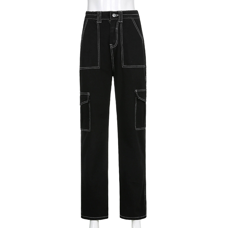 High Waist Black Bright and Dark Line Slimming and Straight Jeans - Pants - Uniqistic.com