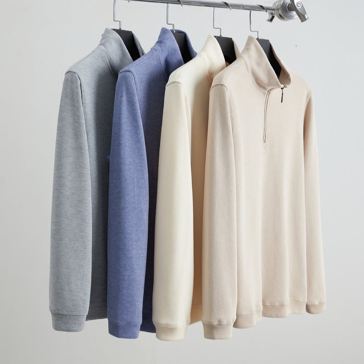Classic men's solid color sweatshirt, Pony brand autumn collection, stand-up collar, half-zip, clean-cut, cotton-feel, new men's fashion