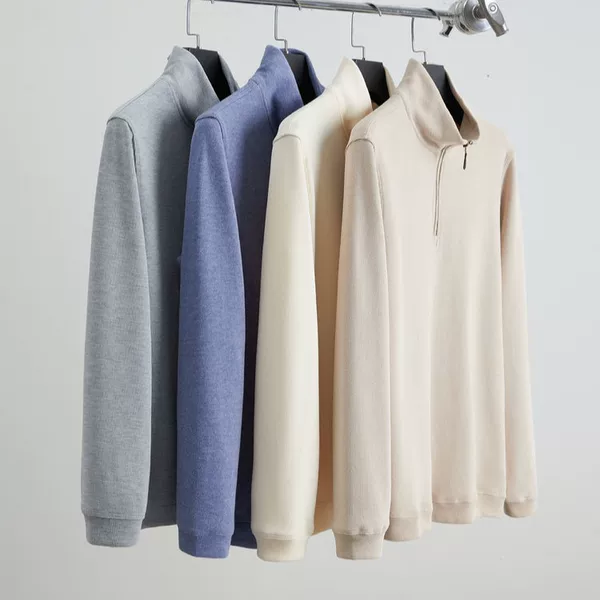 Classic men's solid color sweatshirt, Pony brand autumn collection, stand-up collar, half-zip, clean-cut, cotton-feel, new men's fashion