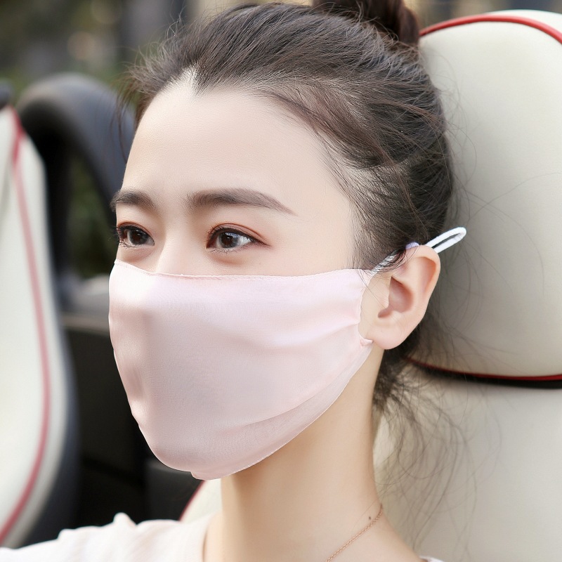 Silk mask for sun protection, ultra-thin and breathable, suitable for spring and summer, made of real silk, enlarged for sun protection, unisex, black, with ear loops, washable, new