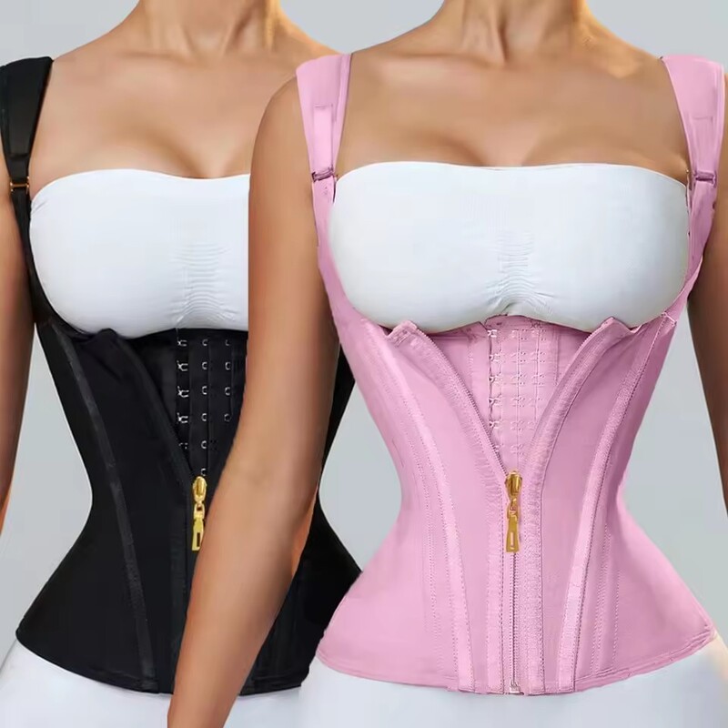 Cross-Border Tummy Control Latex Vest Style Zipper Button Sports Shapewear Top Tight Corset Waist Trainer