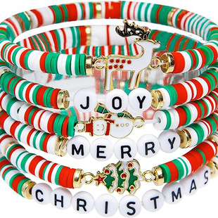 Amazon Hot Sale 2024 Christmas 6 Pack Cute Elk Soft Pottery Bracelet Bracelet suit Ladies Party Gift
